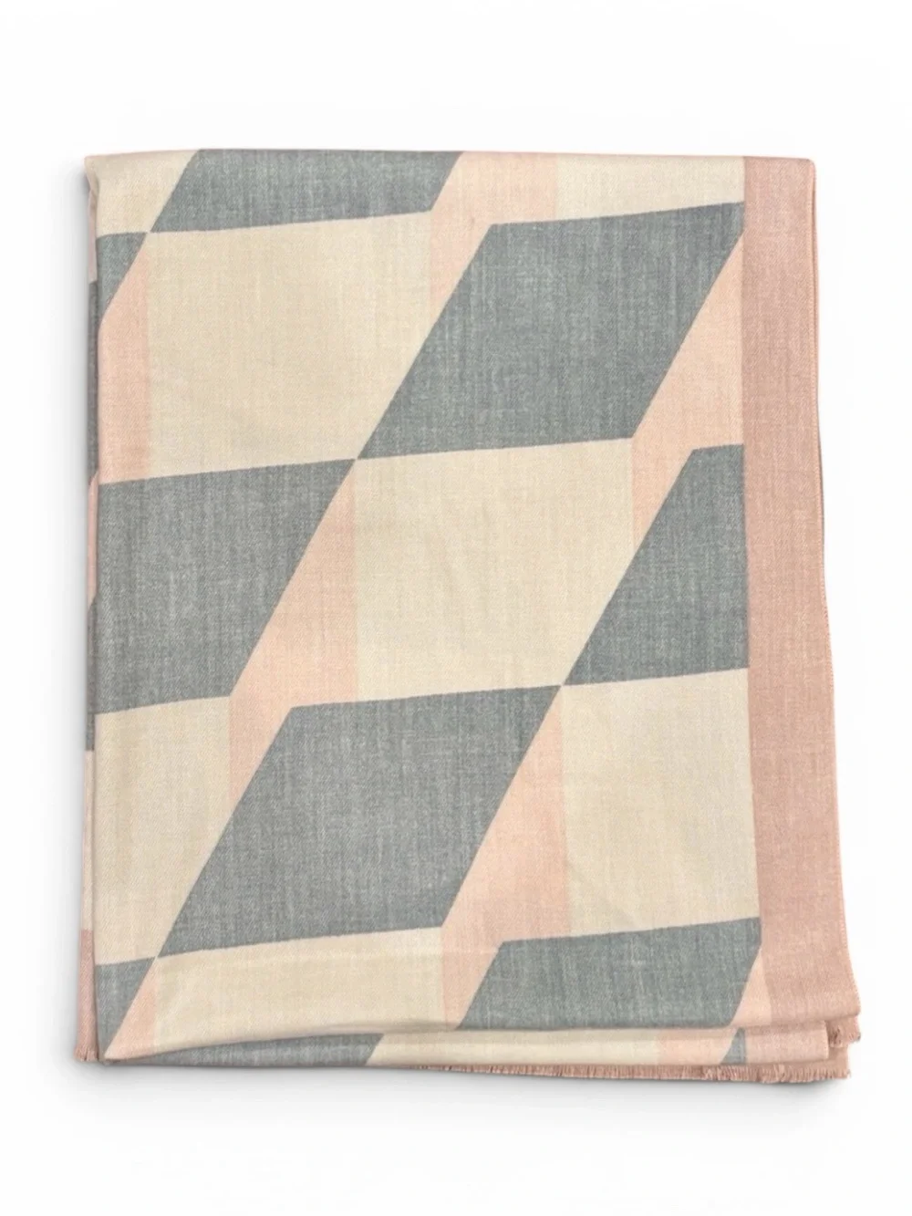 Geometric Pattern Thin Knit Scarf in Pink, Cream, & Blue